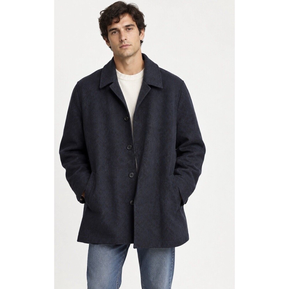 Empire Mens Wool/Cashmere Overcoat Size 42R Single Breasted Black Preppy
